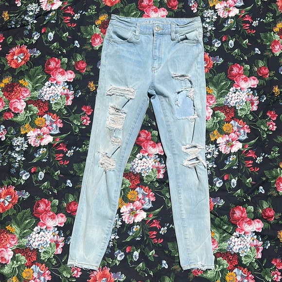 American Eagle Super high rise jegging crop 360 next level stretch light wash 0 - Picture 1 of 5